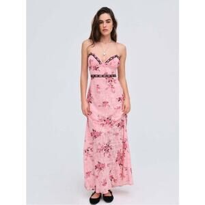 NWT For Love & Lemons Guinevere Maxi Dress Pink floral Sz S